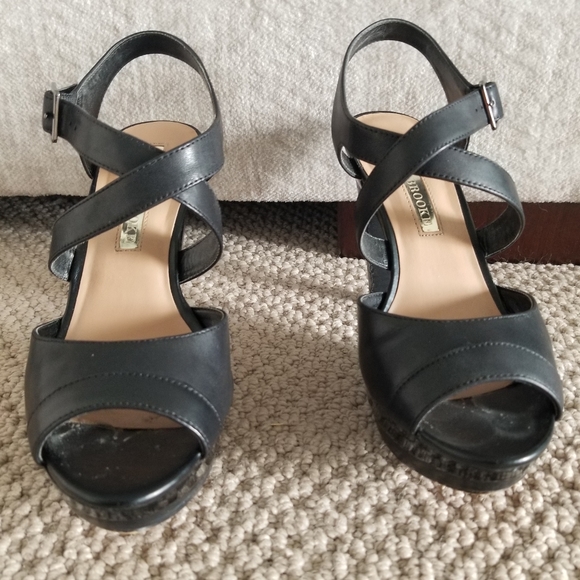 Audrey Brooke Shoes - Audrey Brooke Black Leather Sandals Heels Size 6.5M